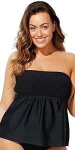 Smocked Bandeau Tankini Top