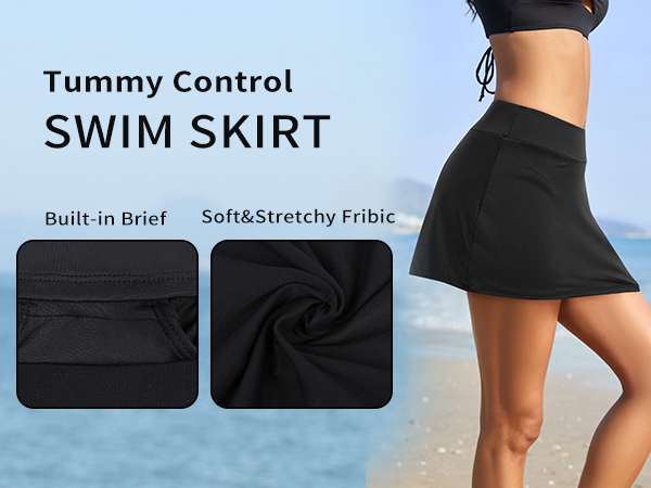 tummy control swim bottom mid waisted swim skirt for women swim bottom built-in brief