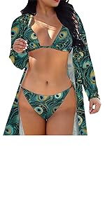 bikini set with long kimono cardigan