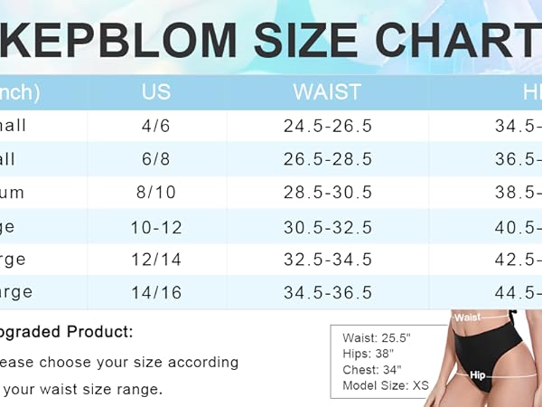 thong bikini bottoms size chart