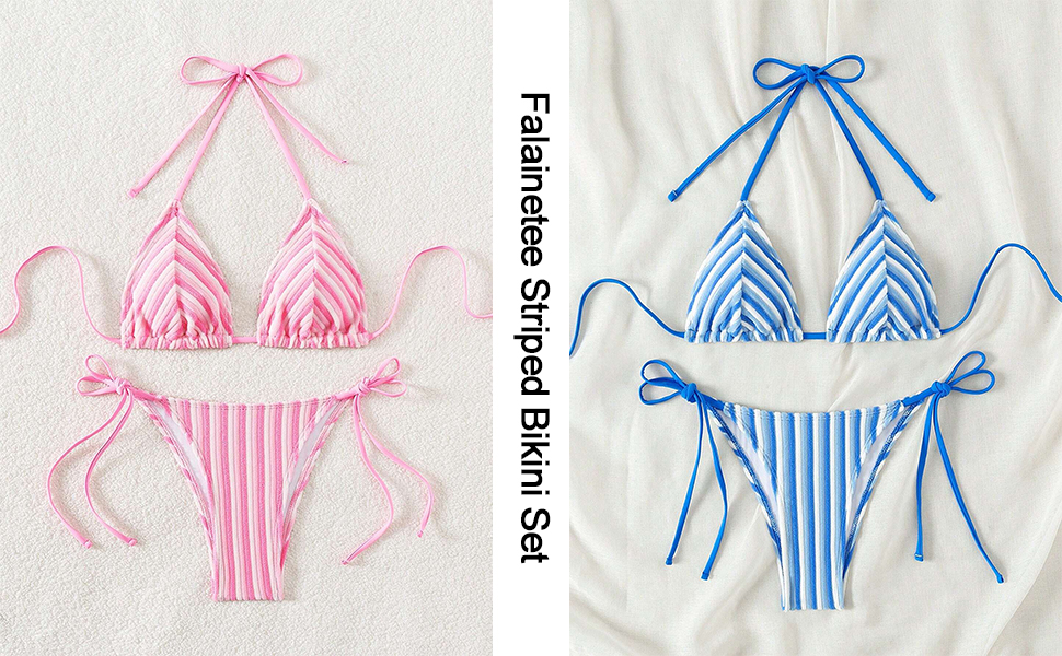 Striped Printed Textured Bikini Set