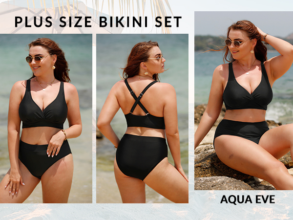 Aqua Eve Plus Size Two Piece Bathing Suits for Women High Waisted Bikini