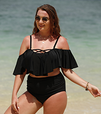 Aqua Eve Women''s Plus Size 2 Piece Swimsuit Flounce Off Shoulder Bikini