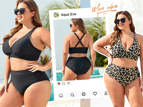 Plus Size Two Piece Bathing Suits for Women High Waisted Bikini Set Tummy Control Swimsuits