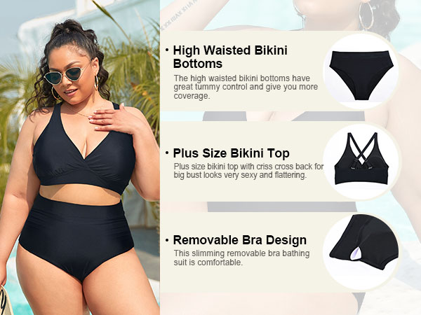 Plus Size Two Piece Bathing Suits for Women High Waisted Bikini Set