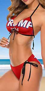 Women Bikini Sets 2 Piece Sexy Thong Swimsuit Sling Halter String USA American Flag Swimwear