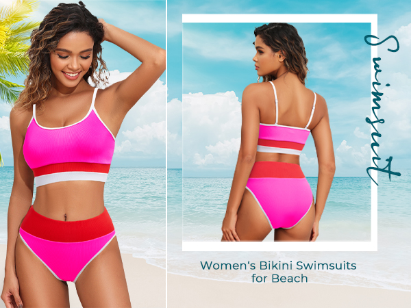 hot pink colorblock sport bikini swimsuit swim suit 