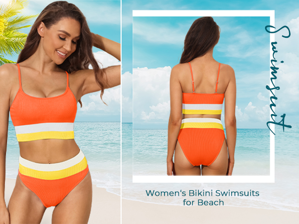 orange high waisted color changing bathing suit bath suit biki