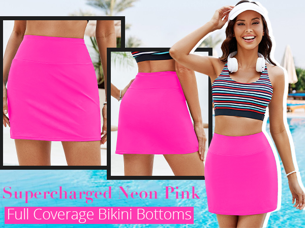 neon pink swimsuit bottoms full coverage swim skirts bikini skorts for women