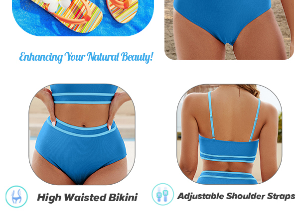 Women''s 2 Piece Bikini Set Ribbed High Waisted Color Block Bathing Suit