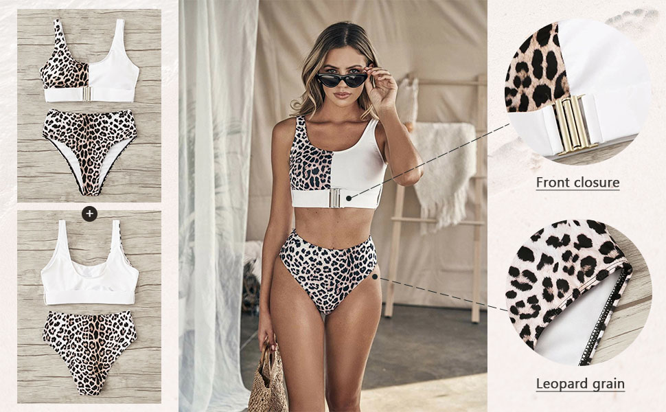  Leopard Buckle Front Top with High Waist Bikini & Two Pieces Swim Cheeky Bathing Suit