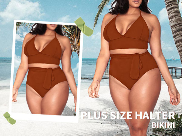 Plus Size High Waisted Tummy Control Swimwear