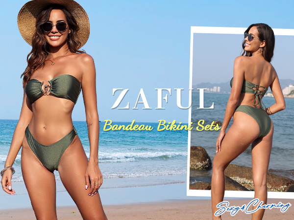 ZAFUL Women Bandeau Bikini Set