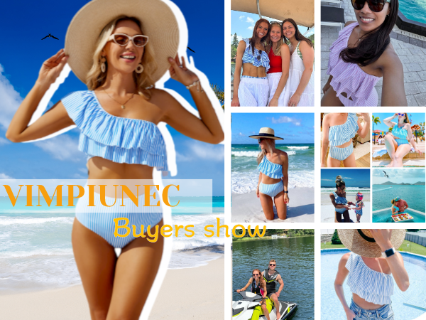 VIMPUNEC Ruffle One Shoulder Swimsuits for Women Cute High Waisted Two Piece Bathing Suits