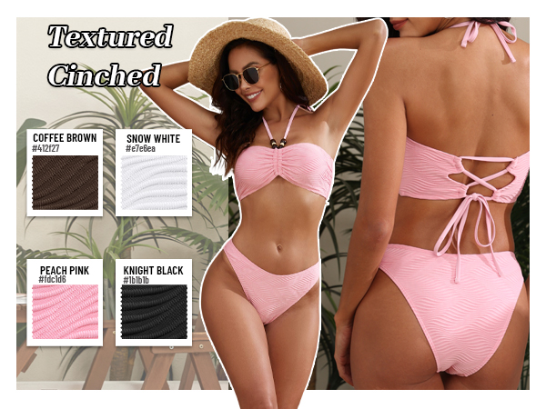 Cinched Ribbed High Cut Bikini Swimsuit