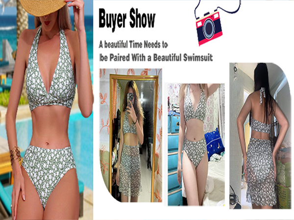 3 piece swimsuits for women，floral skirt set，mid waisted bikini sets for women