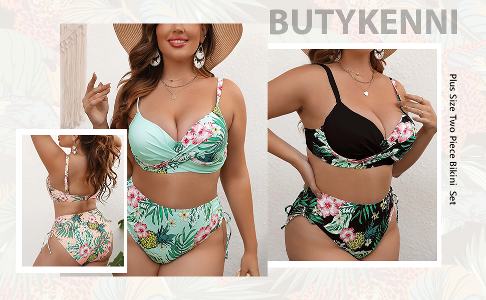 Womens Plus Size Bikini High Waisted Swimsuits Two Piece Bathing Suits Tummy Control Swimwear