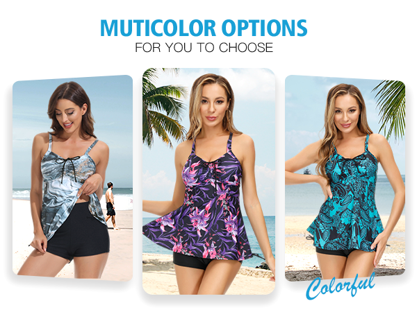 Two Pieces Tankini Swimsuits, Swim Tops + Swim Shorts