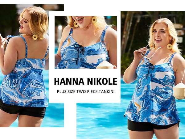 Hanna Nikole Plus Size Tankini Swimsuits for Women Two Piece Swim Top