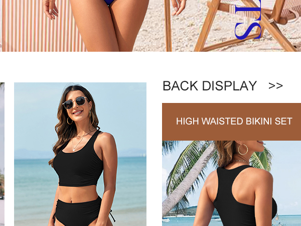 Women''s Scoop Neck Racerback Ruched Crop Top High Waisted Bikini Sets