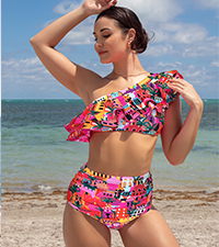 Ruffle one shoulder bikini set