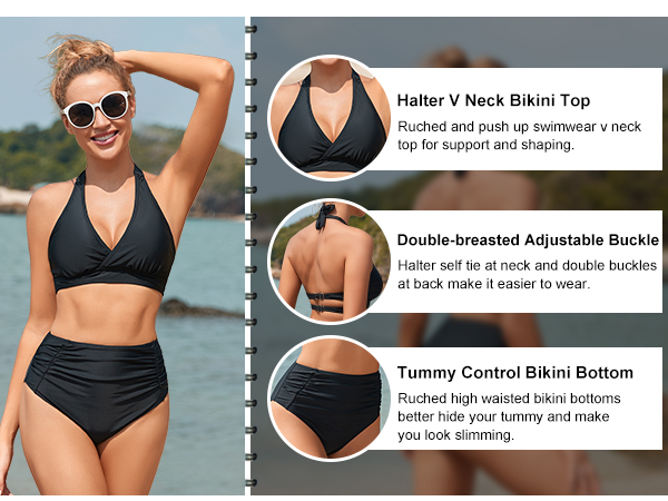 Push Up Halter Tummy Control Bottoms Bathing Suits