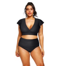 PLUS SIZE CAP SLEEVE RUFFLE HIGH WAISTED BIKINI