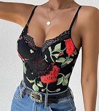 women embroidery bodysuits tops