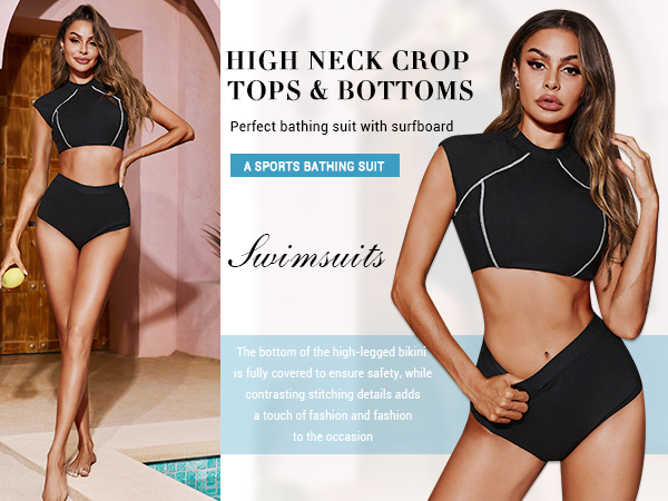 High Neck Crop Tops and Bottoms