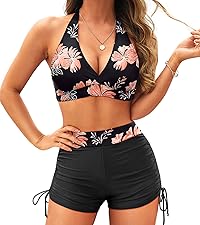 bikini with shorts high waisted halter push