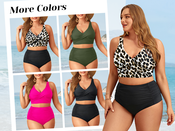 Women Plus Size Two Piece Swimsuit High Waisted Bikini Set Tummy Control Bathing Suit