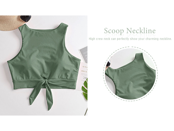 Scoop Crew Neck Knot Tank Swimwear Top