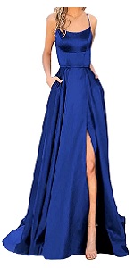 B0CJF2K1QD Satin High Slit Spaghetti Straps Formal Dress