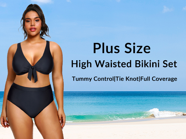 Women Plus Size Two Piece Swimsuits High Waisted Bikini Set