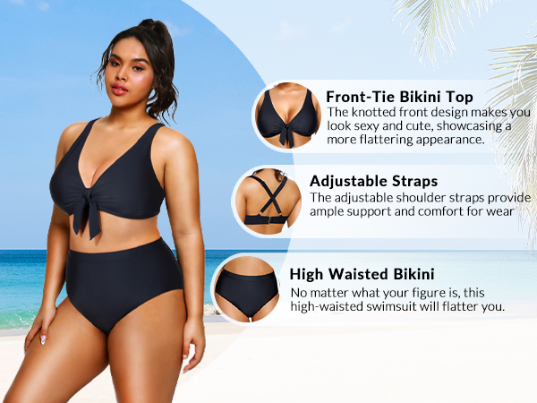 Women Plus Size Two Piece Swimsuits High Waisted Bikini Set