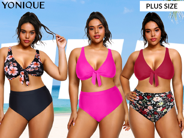 Women Plus Size Two Piece Swimsuits High Waisted Bikini Set