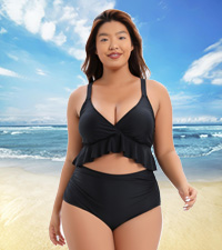 Yonique Women Plus Size Two Piece Swimsuits High Waisted Bikini Set