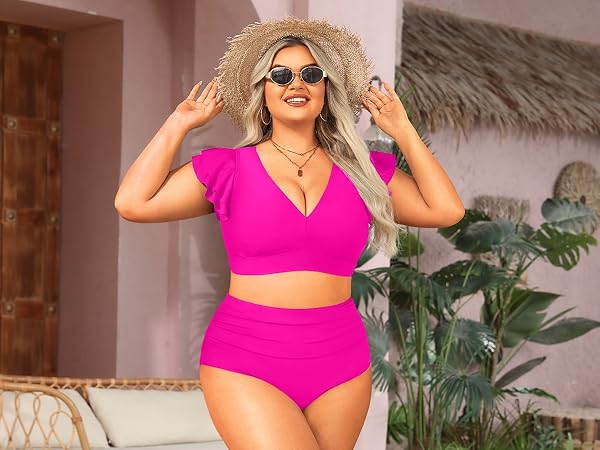 Daci Plus Size Two Piece Bikini Swimsuits - High Waisted Tummy Control Women Bathing Suits  Ruffle