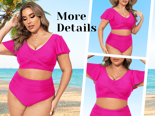 Daci Plus Size Two Piece Swimsuits - High Waisted Bikini with Sleeves for Women Bathing Suit