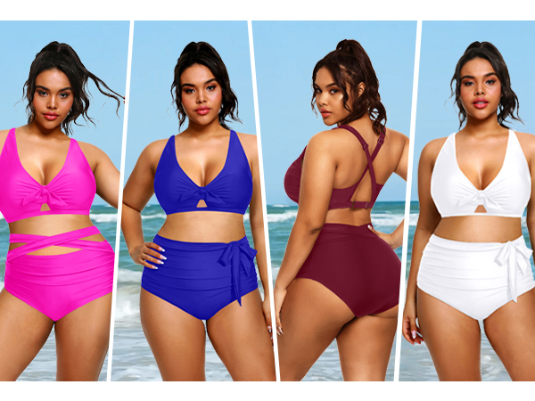 Plus Size Bikini Swimsuit High Waisted