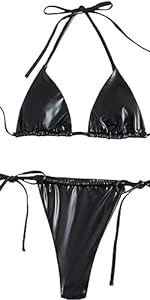 Women''s Metallic Halter Top Two Piece Swimsuit Tie Side Triangle Bikini