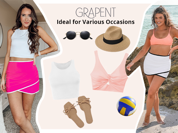 GRAPENT high rise swim for women skirt color block