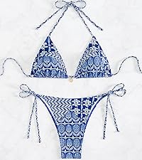 Triangle Bikini Set Printed Halter String Patterns Tie Side