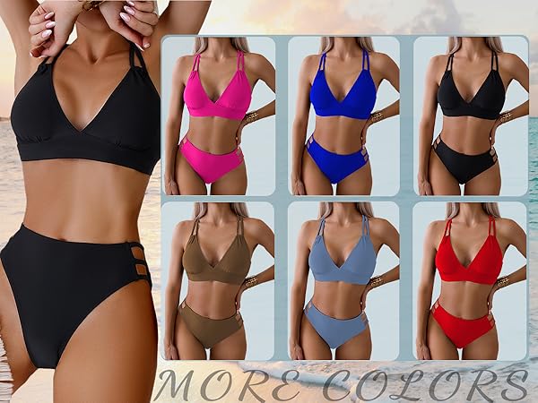 Womens Bikini Set 2 Piece Criss Cross Back Double Strap Cutout Side