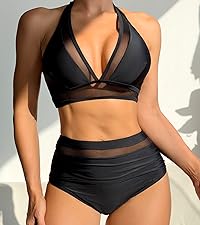 High Waisted Bikini Set Mesh 2 Piece Halter Swimsuit