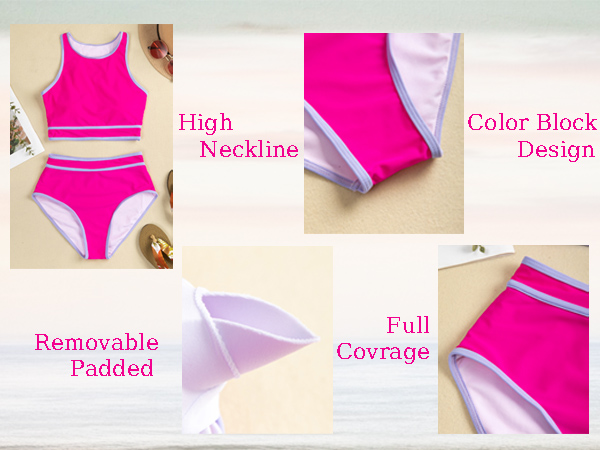 Women athletic two piece swimsuits--- High-neck bikini set