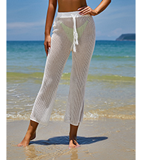 ZAFUL Women''s Cover Up Pants for Swimwear Drawstring Crochet Hollow Out Straight Pants