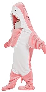 NAFLEAP Wearable Blanket Hoodie kids Shark Onesie Costume Sleep Bag Gifts for Girls