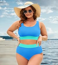 Aqua Eve Plus Size Two Piece High Waisted Bikini Swimsuits Scoop Neck Bikini Set