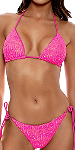 Sequin Bikini Sets for Women Rhinestone Pink Bikini 2024